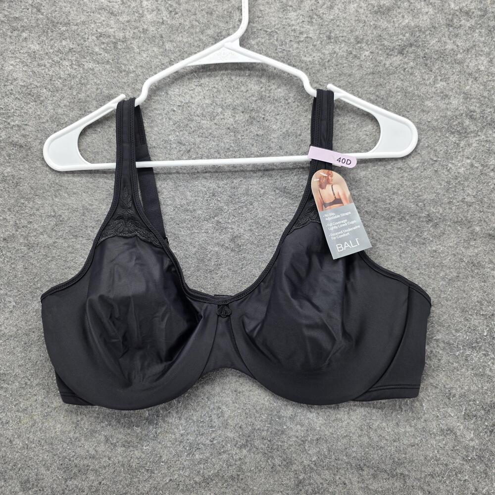 Bali Bra Womens 40D Black T-Shirt Full Coverage Underwire Wide Strap Seamless